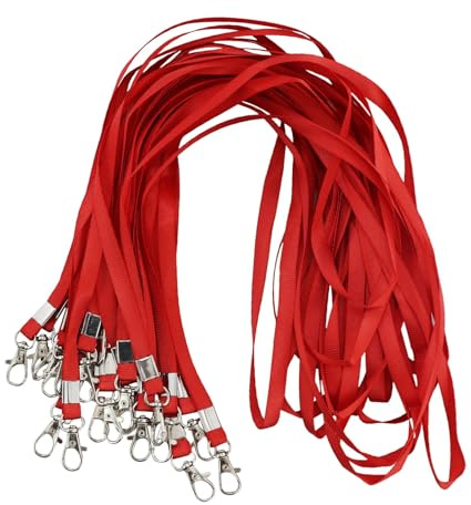 22 Stück Schlüsselbänder für Ausweise, Rot, Schlüsselband mit Clip, Umhängeband mit Abzeichen-Clip, Bulk Lanyards für Hals, Namensschild-Halter