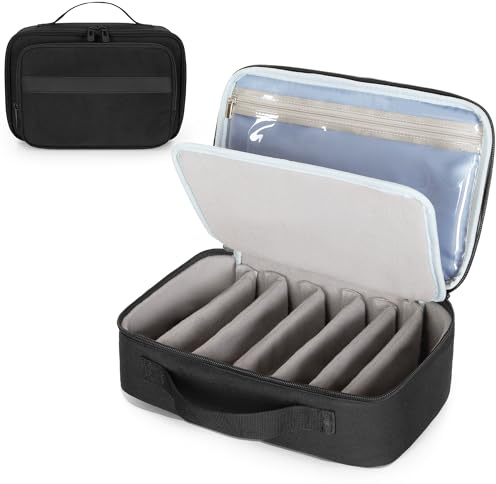CURMIO Reise Sonnenbrillen Aufbewahrung Tasche, Tragbar Brillenbox mit Abnehmbare Trennwände für Mehrere Brillen, Schwarz
