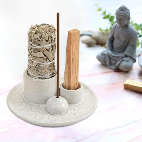 4 in 1 Räucherschale für jedes Räucherwerk, Räucherstäbchen, Palo Santo, Weißer Salbei I Räucherschale I Keramik Aschefänger Tablett für Meditationsraum Yoga,Gefleckt Weiß