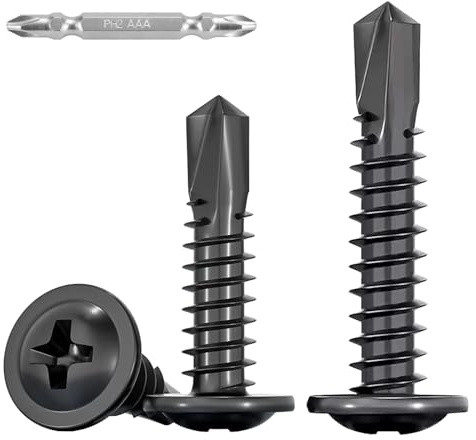 50 Piezas Tornillos Autorroscantes M4,8x50mm, Tornillos Roscachapas de Cabeza Redonda,Tornillos Autoperforantes de Acero Inox. 410 Negro Epoxi con 1 Cruz Bit para Metal Chapa Aluminio Madera.