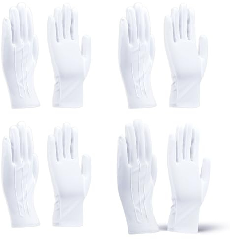 LIANRISES 4 Paia Guanti Bianchi Nylon Cotone Uomo Donna, Guanti Da Cerimonia, Respirante, Morbido, per Ristoranti, Eventi Formali, Polizia, Sfilate, Abiti Da Sera, Controlli Di Gioielli