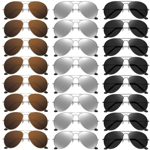Mepase 25 Pack Classic Pilot Sunglasses for Men Women Polarized Military Driving Sun Glasse Vintage UV Proof Glasses (Fashionable)