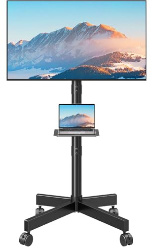 MOUNTUP Mobile TV Stand on Wheels, Rolling TV Cart for 23-65 inch TVs with Media Shelf, Height Adjustable TV Mount Stand with Tilt, Holds 35kg, Max VESA 400x400mm, EU1117B
