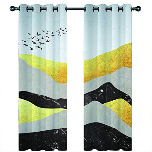 Kinder Gardinen Kinderzimmer Junge Mädchen Blickdicht Hellgraue, Goldene Und Schwarze Landschaft 234X230Cm 2Er Set Verdunkelungsvorhang Thermovorhang Hitzeschutz Vorhänge Wohnzimmer Schlafzimmer Vo