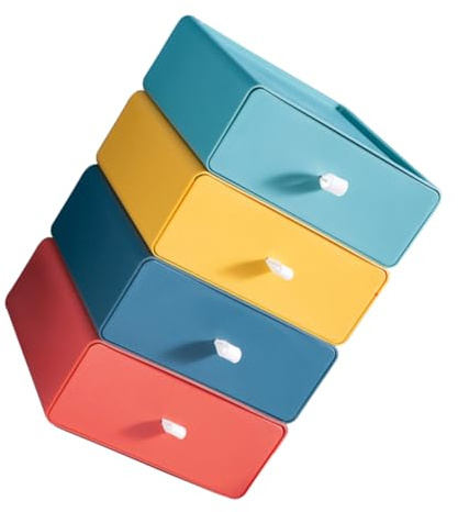 VICASKY Cassetto Impilabile Portaoggetti Da Scrivania Set 4 Pezzi, Custodia Portaoggetti Multifunzionale Per Ufficio e Casa, Contenitore Per Organizzazione Oggetti Piccoli Colore Misto