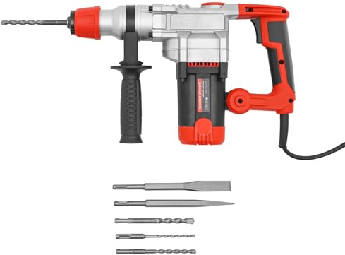 KiwiHood Professional 2200W Electric Hammer Drill Heavy Duty Rotary Hammer Dual-Mode Demolition Hammer with Pickaxe Function for for Drilling/Breaking Walls/Tiles, Includes 6 Accessories & Toolbox