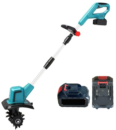 Cordless Electric Rotary Tiller - 21V Lithium Battery, 4 Manganese Blades, 22cm Depth, Foldable, Adjustable Handle 0-40cm for Soil and Garden