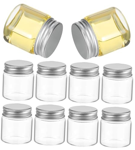 ABOOFAN Petits Pots en Verre 50ml avec Couvercle, Lot de 20 Pièces | Aluminium et Verre, Format Compact pour Paquet ou Placard, Usage Multifonction et Rangement Alimentaire