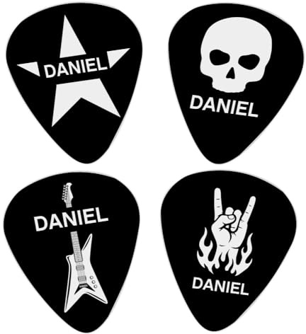 Wanapix | Pack 4 Plektren bedrucken | Personalisierte Gitarrenplektren mit Namen | Originelles Geschenk für Gitarristen | Jedes Plektrum ist einzeln personalisierbar | Rock