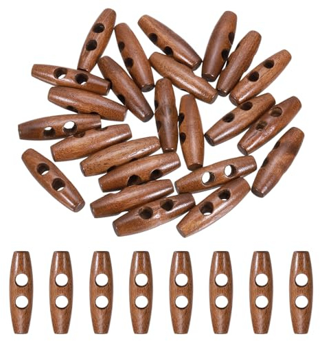 QUARKZMAN 24 Piezas De Botones De Madera Tipo Oliva, 40mm/1.6 2 Agujeros Para Costura DIY En Abrigos Suéteres Chaquetas Bolsos, Color Rojo Café