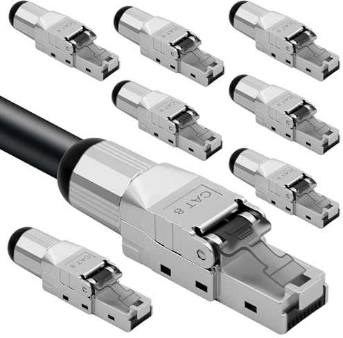 LUIRSAY 8 piezas de conector RJ45 CAT 8 sin herramientas para cable de instalación, conector RJ45 de red, completamente blindado STP, 40 Gbit/s 2000 MHz, conector LAN para cable LAN CAT 7/7a/8 AWG 22