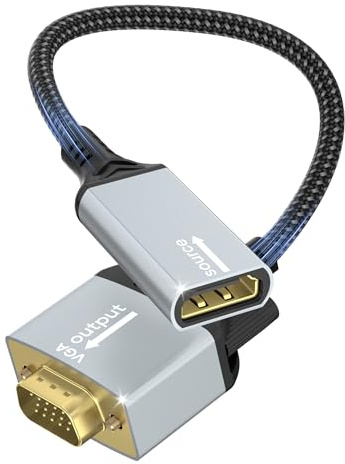 Adaptateur HDMI vers VGA unidirectionnel,adaptateur HDMI vers VGA ,câble tressé en nylon 1080p pour moniteur/TV,compatible avec PC,ordinateurs portables,clés TV,téléviseurs HD,lecteurs DVD moniteurs