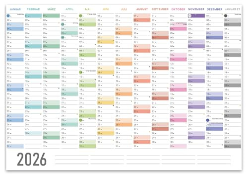 Panorama Kalender 2026-35x50 cm - Familienplaner für Zuhause und Büro - Home Planer Wandkalender groß - Jahreswandkalender für die ganze Familie - Wall Calendar - Urlaubsplaner Mitarbeiter