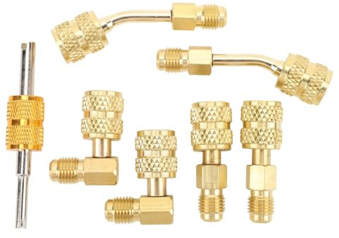Aramox Kit d'adaptateur R410A, Construction en Laiton, Connexion sans Fuite, compatibilité 1/4 et 5/16, Idéal pour Les Climatiseurs Split