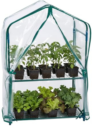 Relaxdays Invernadero para balcón, 1 Unidad, lámina de PVC, Acero, 95 x 59 x 39 cm, casa para Tomates de 2 Niveles, Verde/Transparente