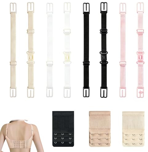 WUMZIRA Prolunga Reggiseno 3 Ganci e Ferma Spalline (Set 11 Pezzi), Estensione Reggiseno Elastica per Schiena Scoperta e Low Back, Accessori Reggiseno Regolabili, Nero, Bianco, Nudo e Rosa