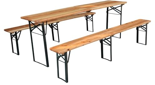 Bierzeltgarnitur,Picknicktisch mit 2 Bierbank, Biertisch Klappbar,Festzeltgarnitur klappbar,Biertisch mit Drei Stützen, der Einem Druck von 200 kg Standhält，Stabiles und langlebiges Picknick-Set 220cm