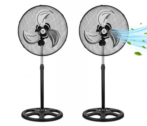 BESCH Pack 2 Ventilador de Pie Potente 90W, 18 Pulgadas con 3 Aspas, 3 Velocidades, Oscilación Panorámica, Altura Regulable 100-125 cm, Base Reforzada 50 cm, Silencioso para Hogar y Oficina