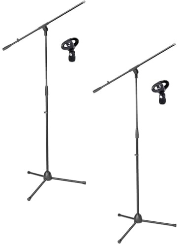 2 x ADAM HALL Eco Mikrofonständer Mikrofonstativ S5BE mit Galgen/Schwenkarm, Höhe 98 bis 162 cm, Mikrofonklammer/Mikrofonklemme Ø 23-36 mm Schwarz