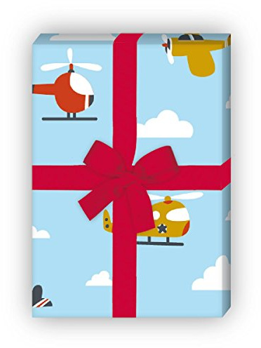 Kartenkaufrausch Lustiges Kinder Geschenkpapier Set mit Flugzeugen auch zur Einschulung, groß 4 Bögen, 32 x 47,5 cm Dekorpapier, Musterpapier zum Einpacken, Designpapier zum Basteln