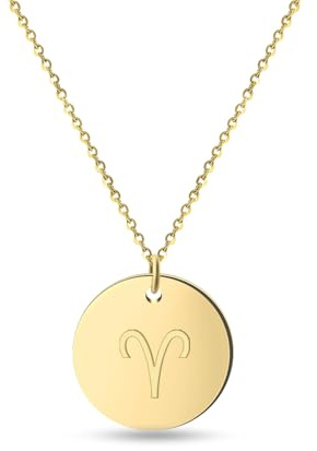 GD GOOD.designs EST. 2015 Chaîne du zodiaque Bélier en or 18 carats - Résistant à l'eau I Collier doré avec pendentif horoscope I Zodiac Necklace en acier inoxydable pour femmes