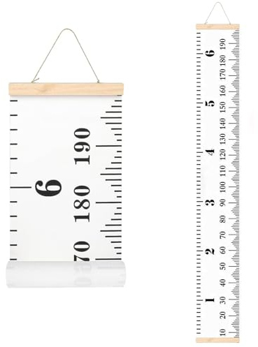 VUCDXOP Baby Messlatte Höhe Diagramm Tragbare aufrollbar Segeltuch und Holz Messlatte Höhe Diagramm Abnehmbare Höhe und Wachstum Diagramm für Kinderziemmer Dekoration