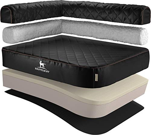 Knuffelwuff Orthopädisches Eck Hundebett Winslow aus Laser-gestepptem Kunstleder XL 100 x 70cm Lehne Links Schwarz - Abnehmbarer Bezug - leicht zu reinigen - für große, mittelgroße und kleine Hunde