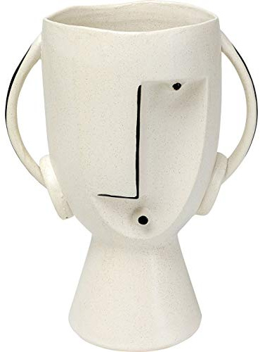 Kare Design Vase Face Pot, Weiß, Deko Vase, Blumenvase, Keramik, handbemalt, Unikat, 30x23x16 cm (H/B/T)