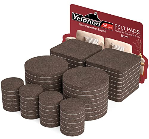 Yelanon Felt Furniture Pads -56 Pcs(1+2)” Premium Felt Pads for Chair Legs Furniture, Floor Protectors for Hardwood Floors,Brown