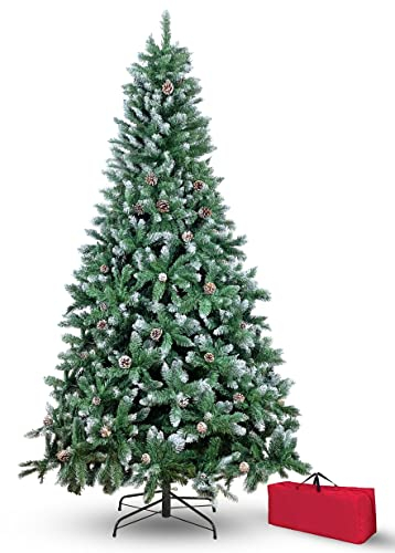 Brigros - Albero Di Natale Artificiale Effetto Realistico In Pvc Ignifugo, Albero Di Natale Folto Con Aghi Di Pino Spessi E Rami A Gancio, Con Borsa E Base In Metallo (Innevato, 210 cm)