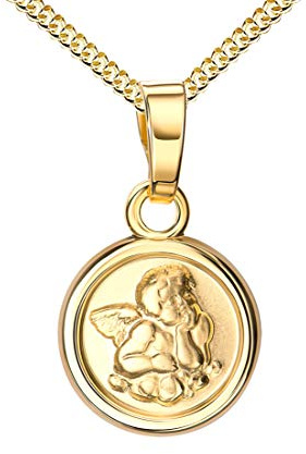 Schutz-Engel-Anhänger 585 Gold 14 Karat / 14K rund Kettenanhänger mit Gravur mit Halskette Länge wählbar.