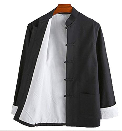 Tang Anzug Männer Traditionelle Chinesische Kleidung Kampfsport Kung Fu Langärmeliges Baumwolle Shirt Mantel Tops,Geeignet für Shaolin Wing Chun Taekwondo Trainingskleidung(Color:Schwarz,Size:4XL)