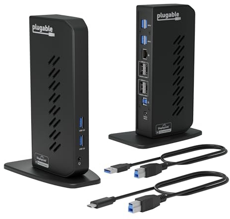 Plugable Dual DisplayPort & HDMI Docking Station - USB 3.0 & USB-C Laptop Dock for Dual Monitors, DisplayLink, Mac (Driver Required), ChromeOS & Windows, Gigabit Ethernet and Audio (UD-6950Z)