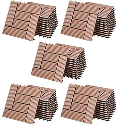 55x Dalles de Jardin clipsables en Bois Composite WPC Terracotta 30 x 30 cm Type mosaïque Revêtement de Sol extérieur