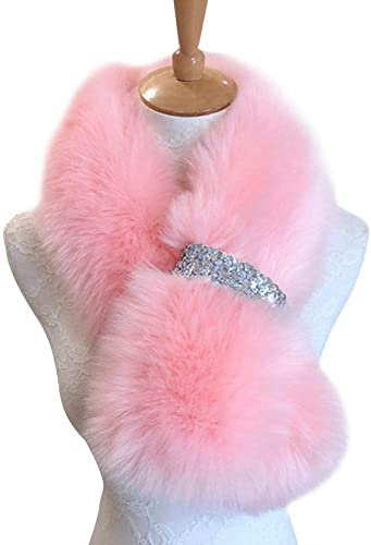 Damen Winter Schal Fuchspelz Kragen Pelzkragen, Frauen Pelzschal Warmer Winterschal Kunstpelz Fellkragen Schal Kunstpelzkragen Halstuch Halswärmer Schals Flauschig Wickel für Jacke Mantel Kapuze