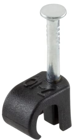 GTSE Round Black Cable Clips, For Cables 7-10 mm, Box of 100, Skirting Wire Nail Clips, Cable Tacks for Ethernet, Electrical Cables, Wires