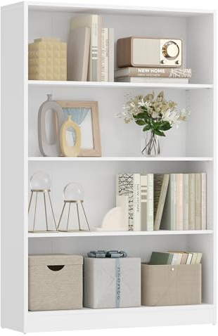 VASAGLE 4 Tier Bookcase with Adjustable Shelves, Children's Bookshelf and Storage Unit for Study Home Office, 80 x 24 x 121 cm, White LBC108T14