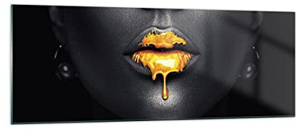 Moderne Impression sur Verre Or Bouche Noir Image Tableau en Verre Decoration Murale 140x50cm Deco Cadre Salon Chambre Cuisine Panoramique Grand XXL Tableaux Decoratifs Muraux Art Wall GAB140x50-4460