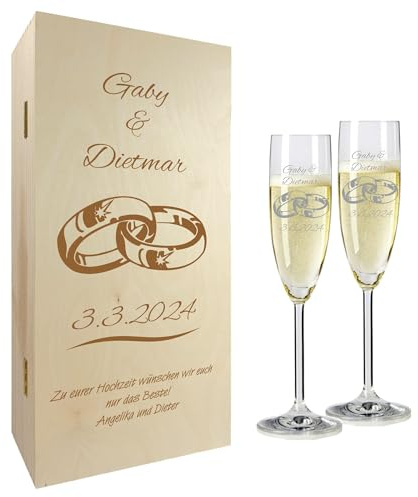 laser-diele Geschenk zur Hochzeit – Sekt Geschenksets – Sektglas mit Gravur 200ml – Geschenke für Paare – Sekt (Ringe)