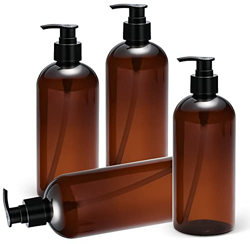 skytowards 4 Pezzi Flaconi Dosatori in Plastica Dispenser per Sapone Bottiglie Vuote per Lozione, Olio Essenziali, Sapone (500ML, Marrone)