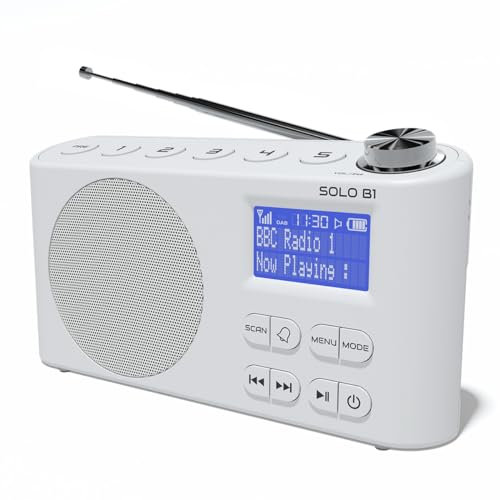 DAB/DAB+ & FM Portable Digital Radio | Bluetooth | Rechargeable Battery | Dual Alarms & Sleep Timer | Perfect for Home, Office or Outdoors | AZATOM Solo B1 (White)