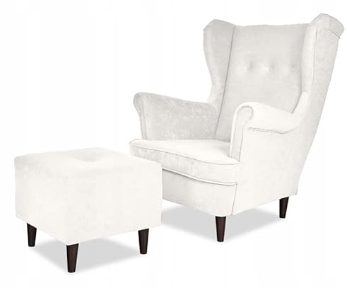 Family Meble Ohrensessel mit Hocker, Modell Ari, Skandinavisch, Relaxsessel aus Webstoff, Loungesessel, Ohrensessel mit Hocker, Bequemer Sessel, Für Wohnzimmer, Esszimmer, Schlafzimmer, MKR 31