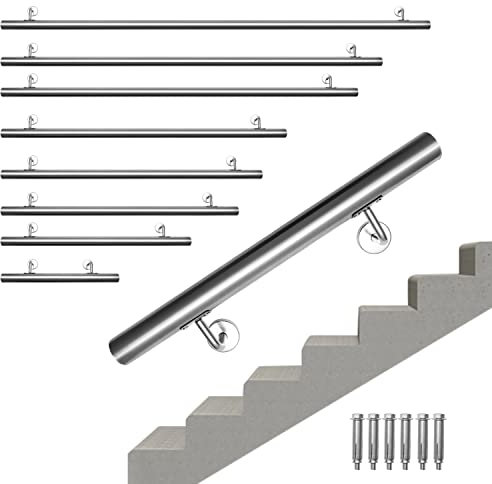 Jopassy Handlauf Edelstahl Geländer,Treppenhandel, 100cm langer Handlauf,42mm, verwendet für Innen- und Außentreppen,inkl Wandhalterung und Endkappen