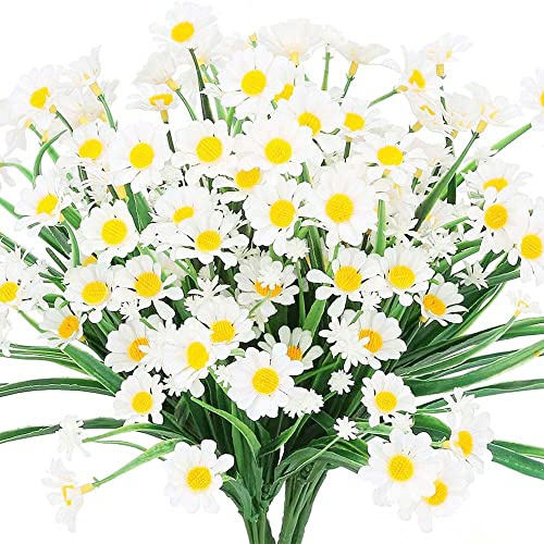 Bodosac 12 pcs Artificial Flowers UV Resistant for Outside Fake Plants Outdoor Bridal Party Wedding Bouquet for Greenery Shrubs Plants Home Garden (Daisy Flowers)