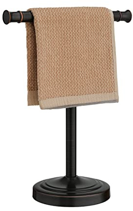 RUMOSE 13 Inch Oil Rubbed Bronze Towel Stand Hand Towel Holder Bathroom Kitchen Vanity Countertop T-Shape Towel Rack Free Standing Stainless Steel Towel Bar Towel Ring