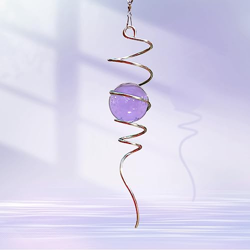 Goollyrusim Spiralschwanz für Windspiele, mit violetter Glaskugel, Windspiel-Stabilisator, aus Edelstahl, Außendekoration, hängende Gartenskulptur, Dekorationsornament, 33 cm hoch