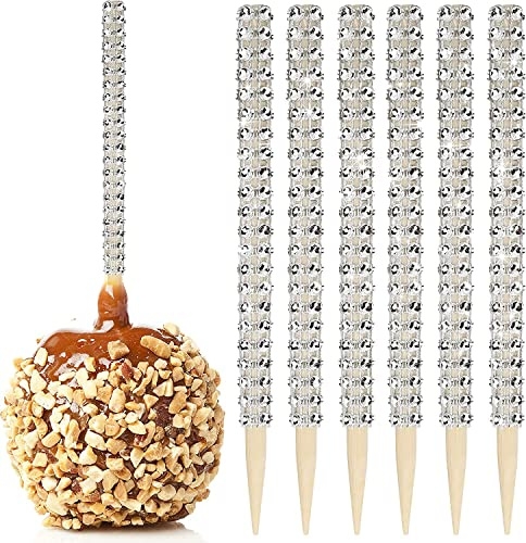 32 Stück Bambusstäbchen für Kandierte Äpfel, Karamell-Apfel Stäbchen aus Holz mit Strasssteinen, Obst Leckereien Pop Dec Bar für Dessert Tisch Tee Party Geburtstag Hochzeit Buffet (Silber)