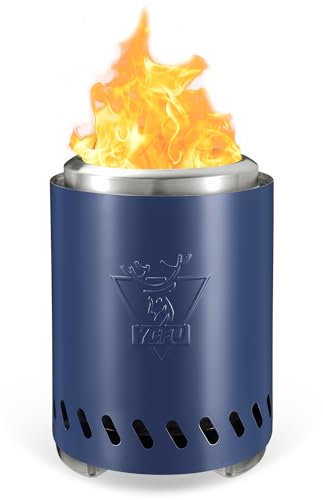 YEFU Tisch-Feuerstelle, 24,6 x 18 cm, raucharmer Campingkocher für Outdoor & Terrasse, mit Pellets oder Holz betrieben, sicher brennende Tisch-Feuerstelle, mit Reisetasche & 2 Mini-Sticks & feuerfeste