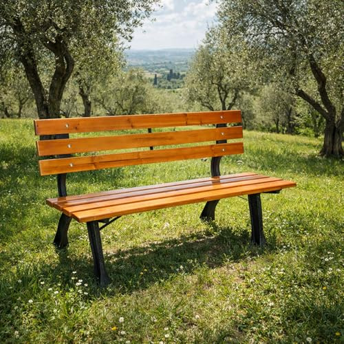 Mojawo Edle und Massive Parkbank aus Gusseisen und Holz Gartenbank 150 x 56 x 70 cm Sitzbank Farbe Hellbraun/Schwarz