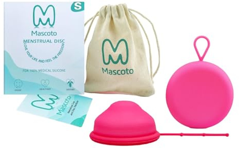 Mascoto Disco mestruale con cordino, coppetta piatta riutilizzabile realizzata in silicone di grado medico, ultra confortevole, alternativa a tampone e assorbente, Sex mestruale senza problemi di ® (S